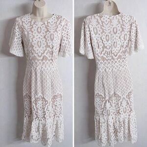 Bohme Catherine White Lace Midi Dress Small Bridal Shower Boho